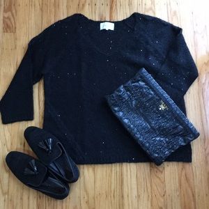 Black Sud Express V Neck Sweater - subtle shimmer